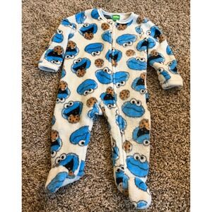 Sesame Street Cookie Monster Fleece One Piece Footed Sleeper 6-9Months
